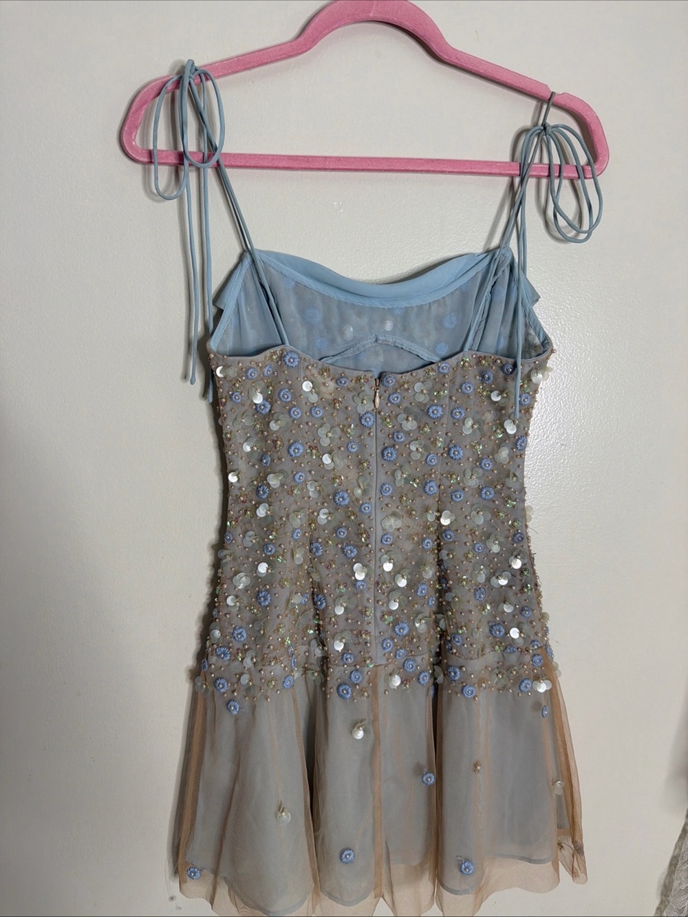 For Love & Lemons Floral Soiree Embellished Sequins Cowl Neck Mini Dress - Picture 6 of 7